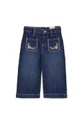 Mayoral Baby Girl Floral Pockets Wide Leg Jean, Dark Blue image