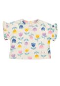 Mayoral Baby Girl Tulip Print Frill Sleeve Tee, White Multi image