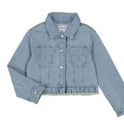 Mayoral Mini Girl Pleated Raw Hem Denim Jacket, Light Blue