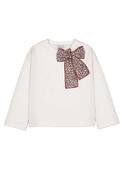 Mayoral Mini Girl Leopard Print Bow Long Sleeve Top, Cream image