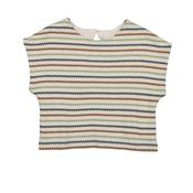 Mayoral Older Girl Crochet Look Short Sleeve Top, Cream Multi