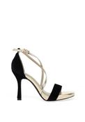 Menbur Criss Cross Strap Stiletto Sandal, Black and Gold image