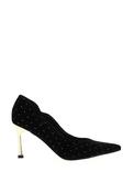 Membur Stud Embellished Velvet High Heels, Black image