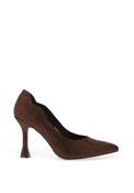 Menbur Scalloped Trim Diamante Encrusted High Heels, Brown image