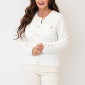 Micha Fringed Button Up Knit Cardigan, White image