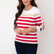 Micha Strip Detail Fine Knit Jumper, Red