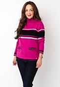Micha Striped Roll Neck Sweater, Fuschia Pink image