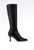 MISS ELASTIC Glossy Faux Leather Knee High Boots, Black image