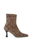 MISS ELASTIC Snake Print High Heel Ankle Sock Boot, Brown image