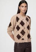 Monari Diamond Pattern with Embroidery Detail Cardigan, Light Taupe Multi image