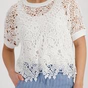 Monari Wide Knit Lace Pattern T-Shirt, White image