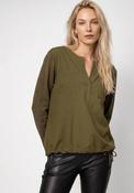 Monari Notched Neckline with Rhinestone Detail Top, Olive Green image