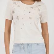 Monari Embellished Cotton T-Shirt, Cream