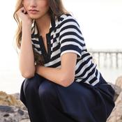 Monari Ajour Striped Polo Short Sleeve Sweater, Navy image