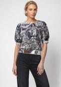 Monari Emblem Print Puff Sleeve Top, Black image