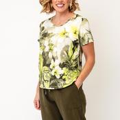 Monari Botanical Print with Rhinestone Detail T-Shirt, Green Multi image