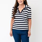 Monari Striped V-Neck T-Shirt, Navy and White image