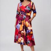 Moncho Heredia Brush Stroke Print Midi Dress, Wine Multi