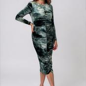 Moncho Heredia Velvet Ruched Pencil Dress, Green