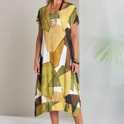 Naya Geo Pattern V Neck Midi Dress, Geen Multi