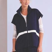 Naya High Collar Zip Front Jacket, Navy and White