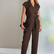 Naya Linen Blend Double Breasted Jumpsuit, Brown image