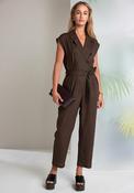 Naya Linen Blend Double Breasted Jumpsuit, Brown image