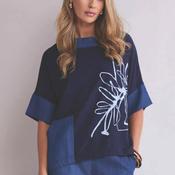Naya Large Floral Print Top, Navy image