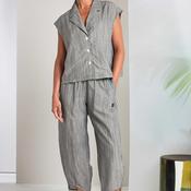 Naya Oil Wash Striped Curved Hem Trousers, Grey