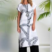 Naya Marble Effect Print Long Tunic Top, White &amp; Grey image