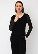 Naya Round Neck Mesh Sleeve Top, Black image