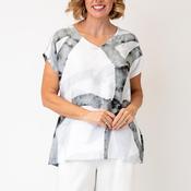 Naya Marble Effect Print V Neck Top, Grey &amp; White
