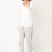 Naya Mesh Sleeve Round Neck Top, Off White