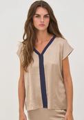 NU Denmark Diem with Stripe Detail T-Shirt, Beige and Navy image