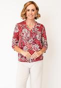 Olsen Leaf Print Cropped Sleeve Top, Red image