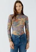 Oui Checked Mesh Long Sleeve Top, Multi Coloured image