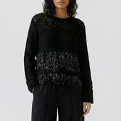 Oui Fringed Sequin Knit Jumper, Black