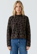 Oui Leopard Knit High Neck Jumper, Brown image