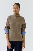 Oui Funnel Neck Ribbed Sweater, Taupe image