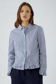 Oui Striped with Frilled Detail Shirt, Blue and White image