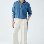 Oui Side Striped Wide Leg Joggers, Cream and Navy