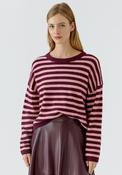 Oui Cropped Stripe Wool-blend Jumper, Wine Multi image