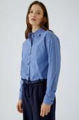 Oui Striped with Hem Detail Shirt, Blue and White image