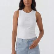 Oui Slogan in Rhinestone Detail Ribbed Tank Top, White image