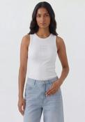 Oui Slogan in Rhinestone Detail Ribbed Tank Top, White image