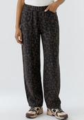 Oui Leopard Wide Leg Jersey Trousers, Brown image