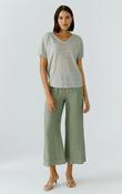 Oui Linen 7/8 Wide Leg Trousers, Green image
