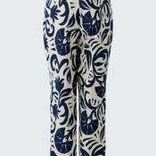 Oui Botanical Print Wide Leg Trousers, Cream and Navy image