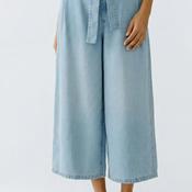Oui Culotte with Belt Detail Wide Trousers, Light Blue Denim