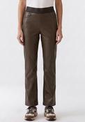 Oui Faux Leather Branded Waistband Trousers, Brown image